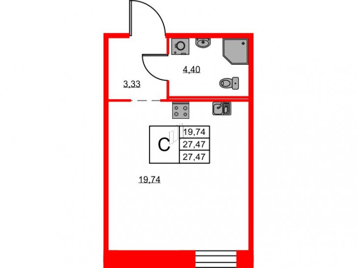 Студия 27.47 м²