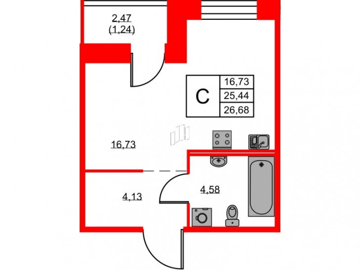 Студия 26.68 м²