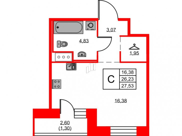 Студия 27.53 м²