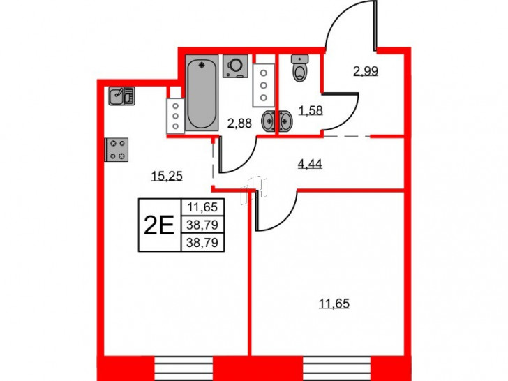 Однокомнатная квартира 38.79 м²