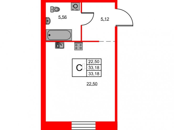 Студия 33.18 м²