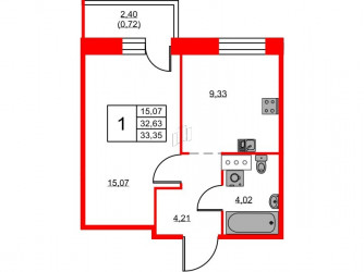 Однокомнатная квартира 33.35 м²