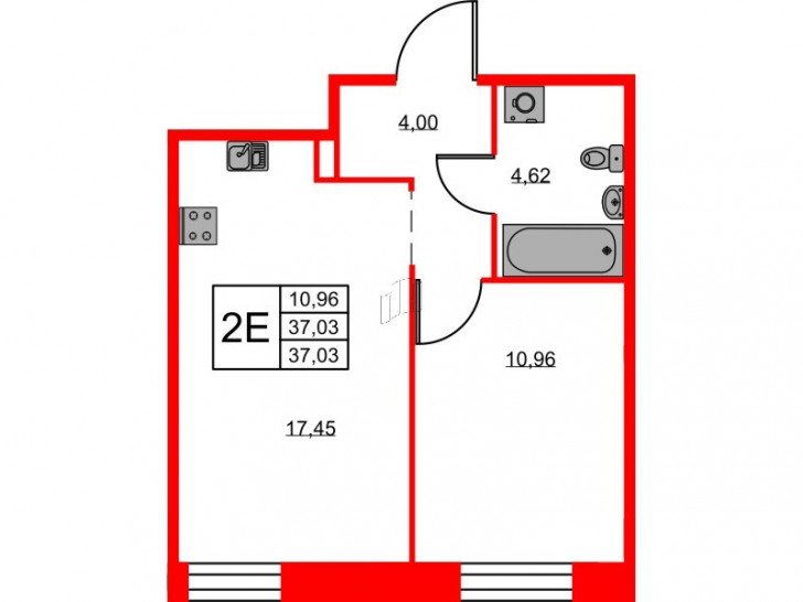 Однокомнатная квартира 37.03 м²