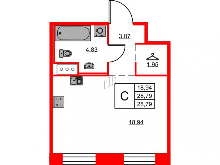 Студия 28.79 м²