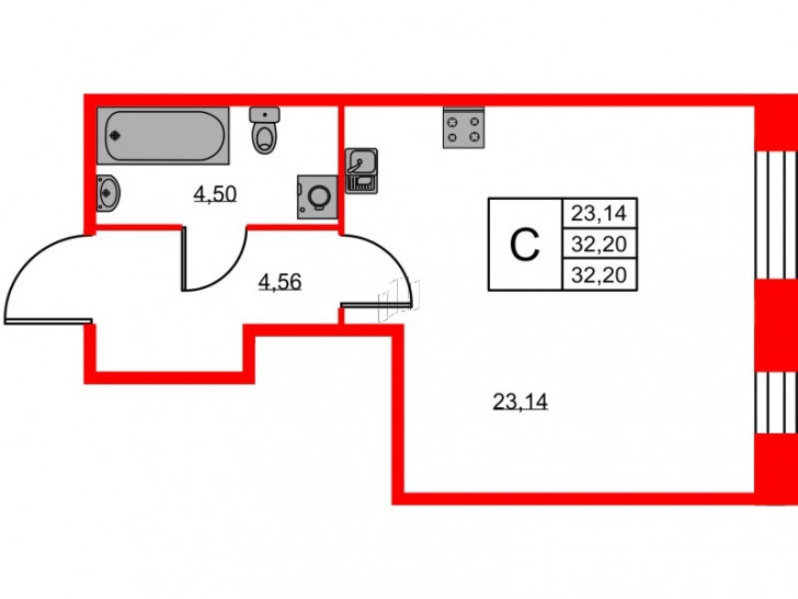 Студия 32.2 м²