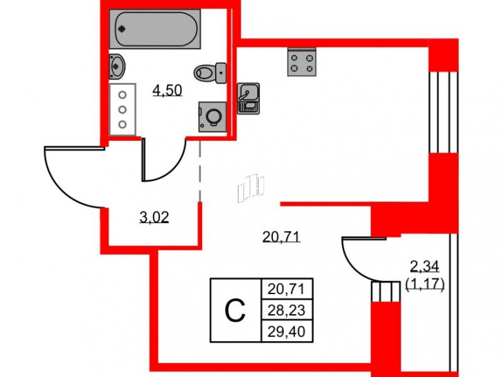 Студия 29.4 м²