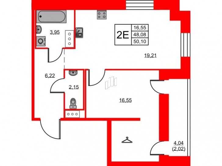 Однокомнатная квартира 50.1 м²